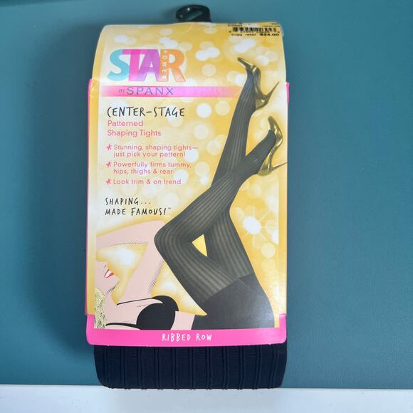 Star Power Spanx Center Stage Patterned Shaping Tights Ribbed Row Black Size E - Picture 1 of 3